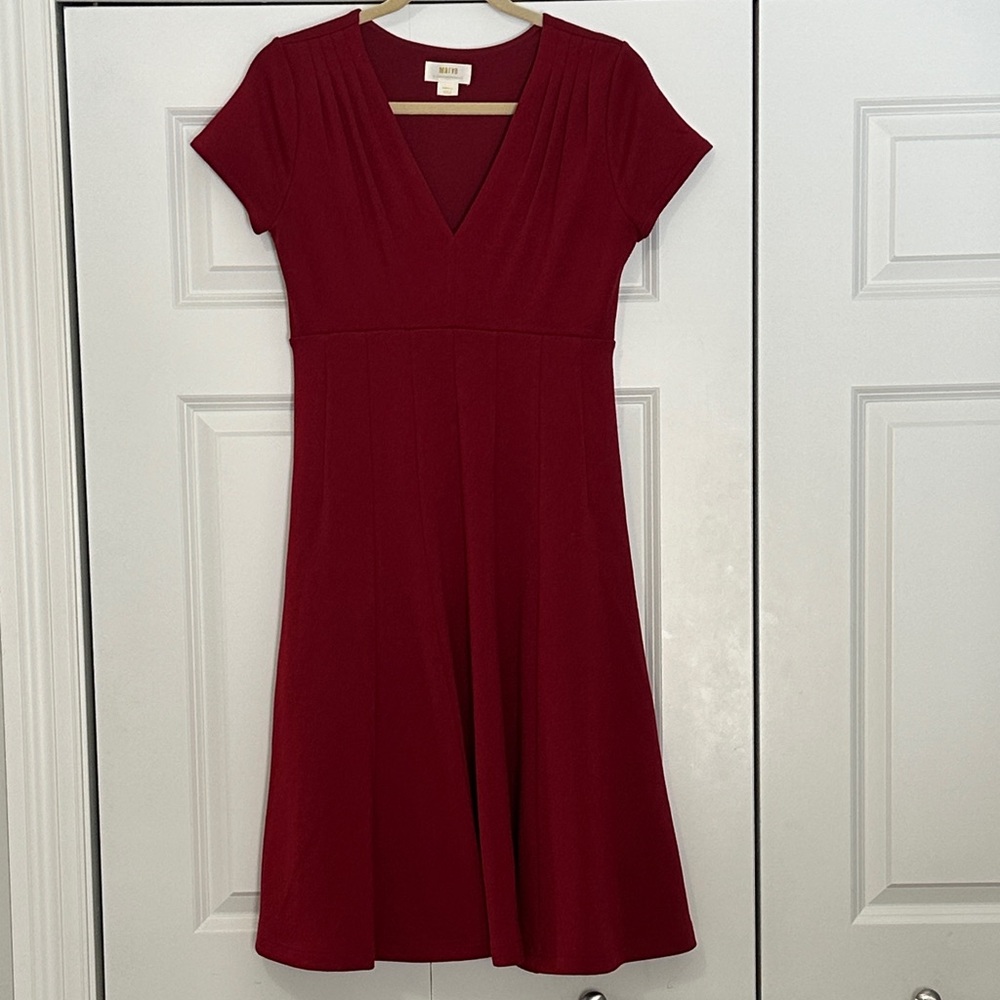 Maeve Deep Red V-Neck Dress